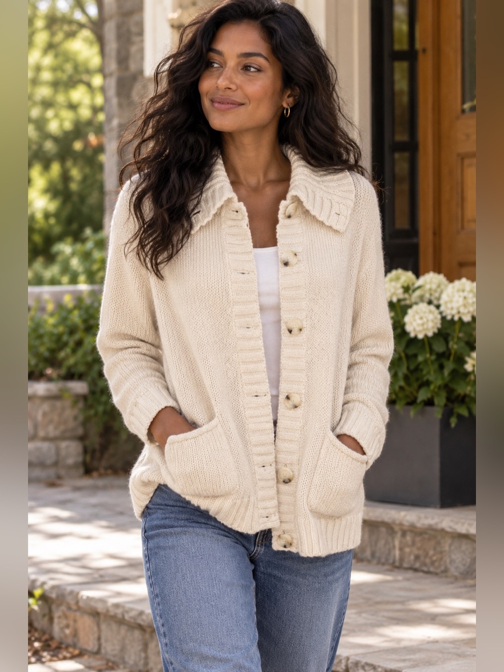 L.L.Bean Cotton Cable Knit Cardigan XL Like New